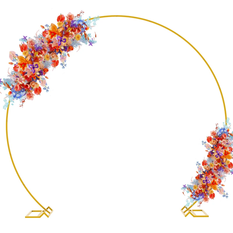 Fomcet 8.5FT Gold Round Backdrop Stand Metal Wedding Arch Stand Circle Balloon Arch Frame for Wedding Birthday Party Anniversary Valentine Ceremony Decorations