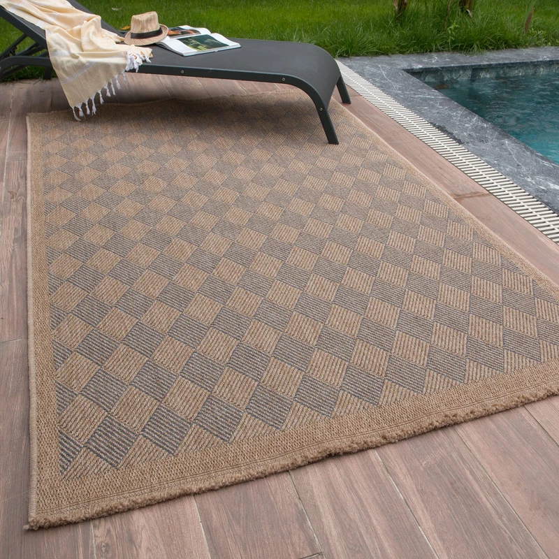 THE RUGS Nature Collection Outdoor Rug – Indoor/Outdoor Tona Border Area Rug for Patio, Deck, Garden, Kitchen, Bathroom or Living Room (Diamond-Blue, 200 x 290 cm)