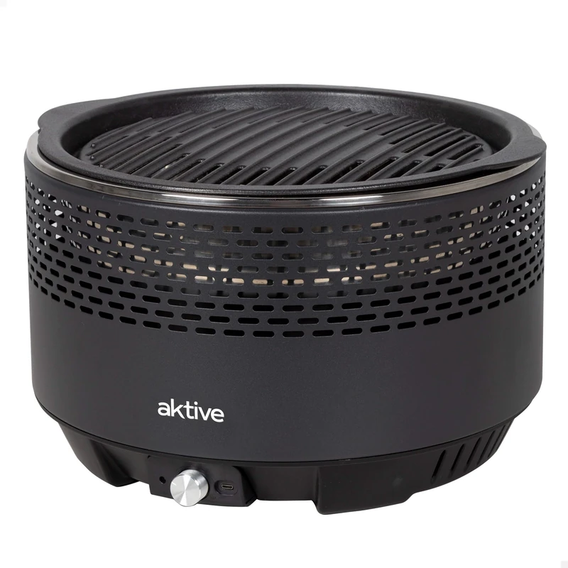 Aktive - Portable rechargeable battery operated charcoal barbecue without black smoke, drip protection, measures Ø34 x 24.5 cm, includes carry bag, bake on the inside, grill (63002)