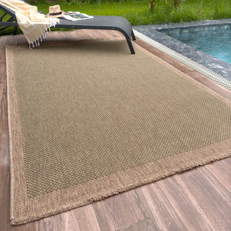 THE RUGS Nature Collection Outdoor Rug – Indoor/Outdoor Tona Border Area Rug for Patio, Deck, Garden, Kitchen, Bathroom or Living Room (Square Dots-Green, 140 x 200 cm)
