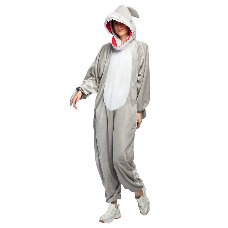 Boland - Plush shark costume, unisex, jumpsuit, overall, full body suit, onesie, costume for carnival and theme party