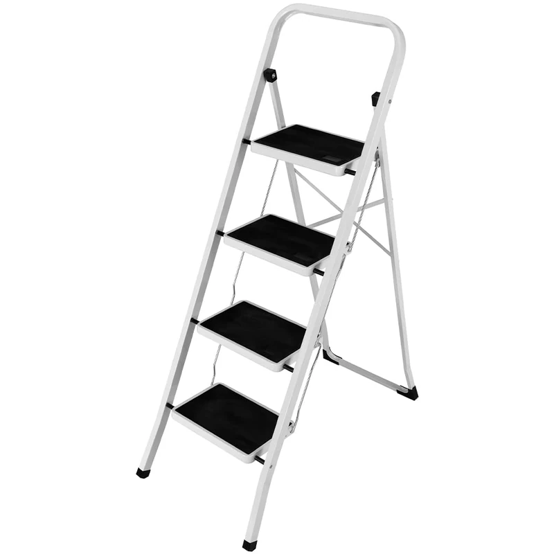 Bakaji Square Folding Ladder, Space-Saving Ladder with 4 Non-Slip Steps and Safety Handle Steel Frame and Rubber Coating Maximum Load 150 kg