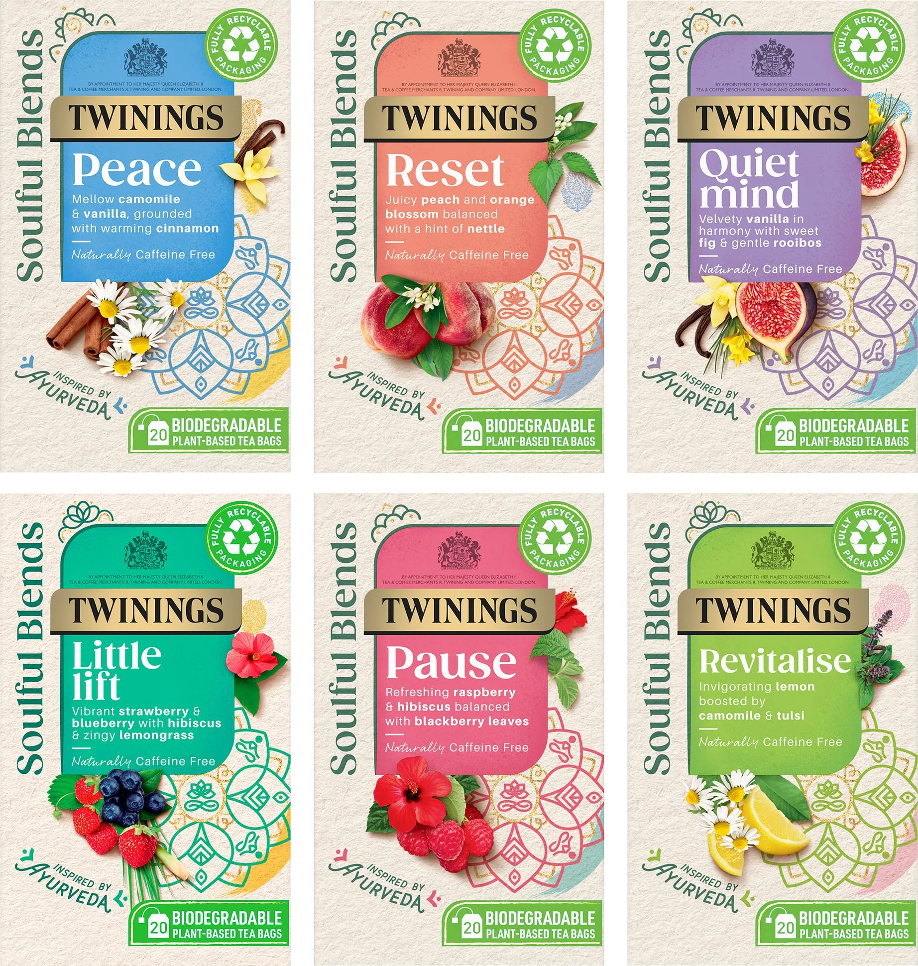 Twinings Soulful Blends Bundle - Little Lift & Peace & Pause & Quiet Mind & Reset & Revitalise