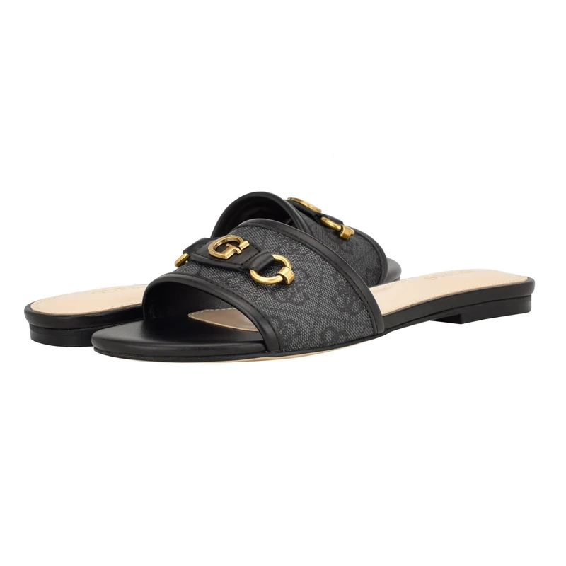GUESS Women's Hammi Flat Sandal, Black 001, 5 UK
