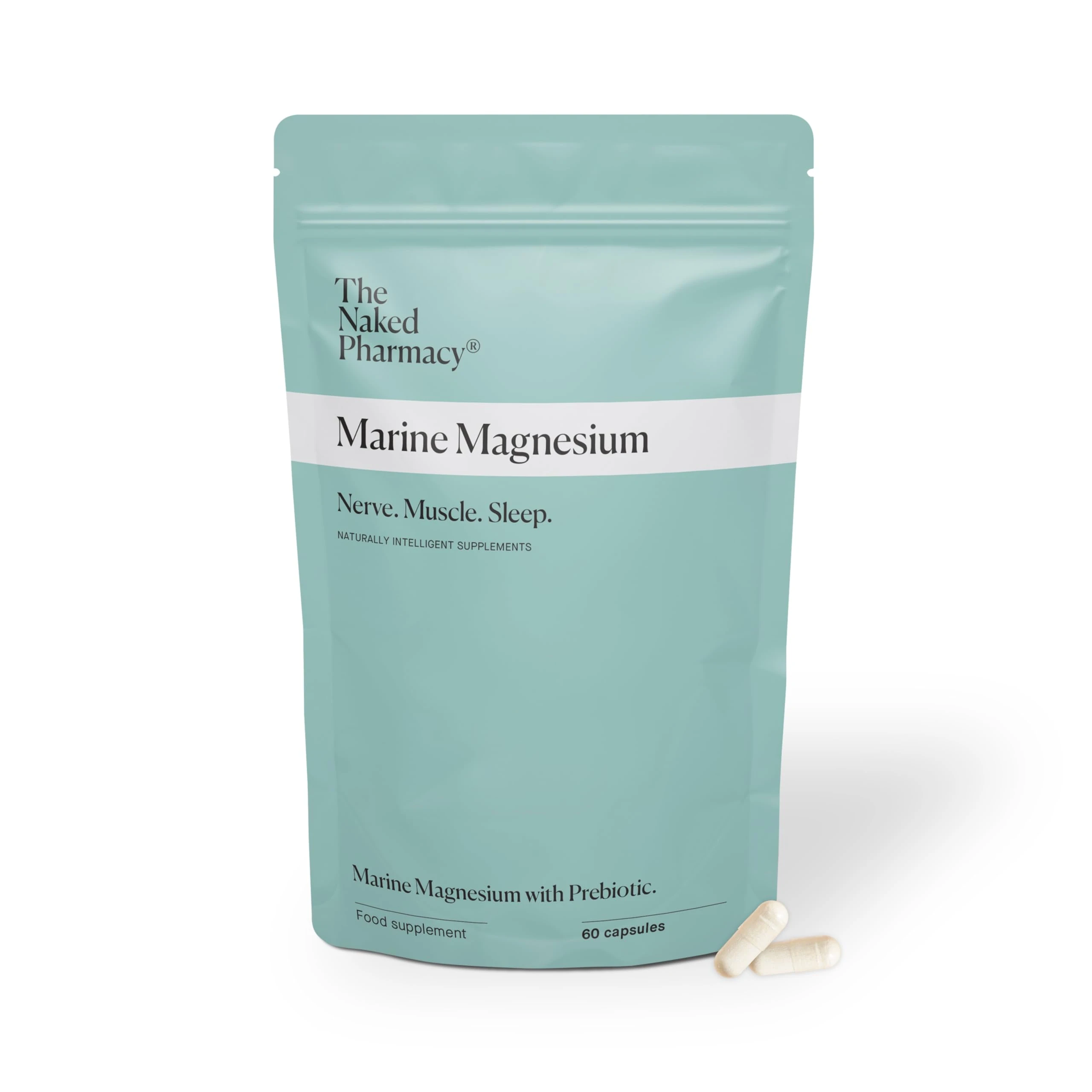 The Naked Pharmacy | Marine Magnesium | Sleep & Nerve/Muscle | Natural Supplements with Prebiotic Baobab | High Strength | No Additives | Vegan | 60 Capsules