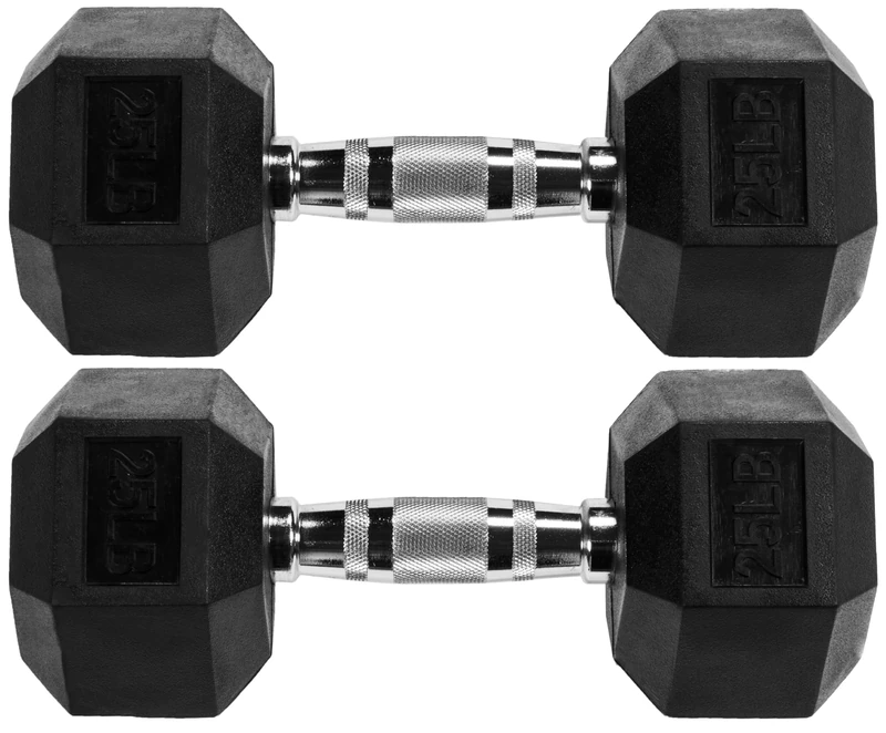 Fitvids Premium Rubber Encased Hex Dumbbell, 25LB Pair