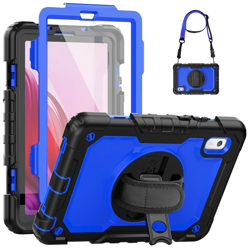 SEYMCY for Lenovo Tab M9 Case 9 Inch 2023, Full-Body Shockproof Cover with Screen Protector, 360° Rotating Stand & Hand Strap, Shoulder Strap for Lenovo M9 Tablet, TB-310FU, Blue