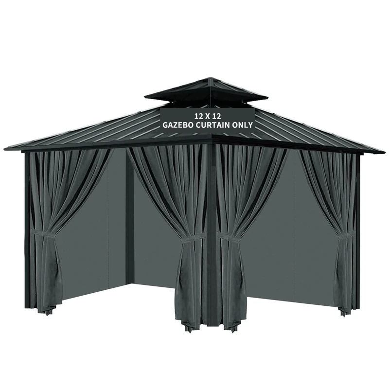 Tngan Gazebo Universal Replacement Privacy Curtain, 12'X12' Gazebo Curtains Outdoor Waterproof, 4-Panels Sidewall with Zipper for Patio, Garden and Backyard (Only Curtains, 12'X12', Grey)