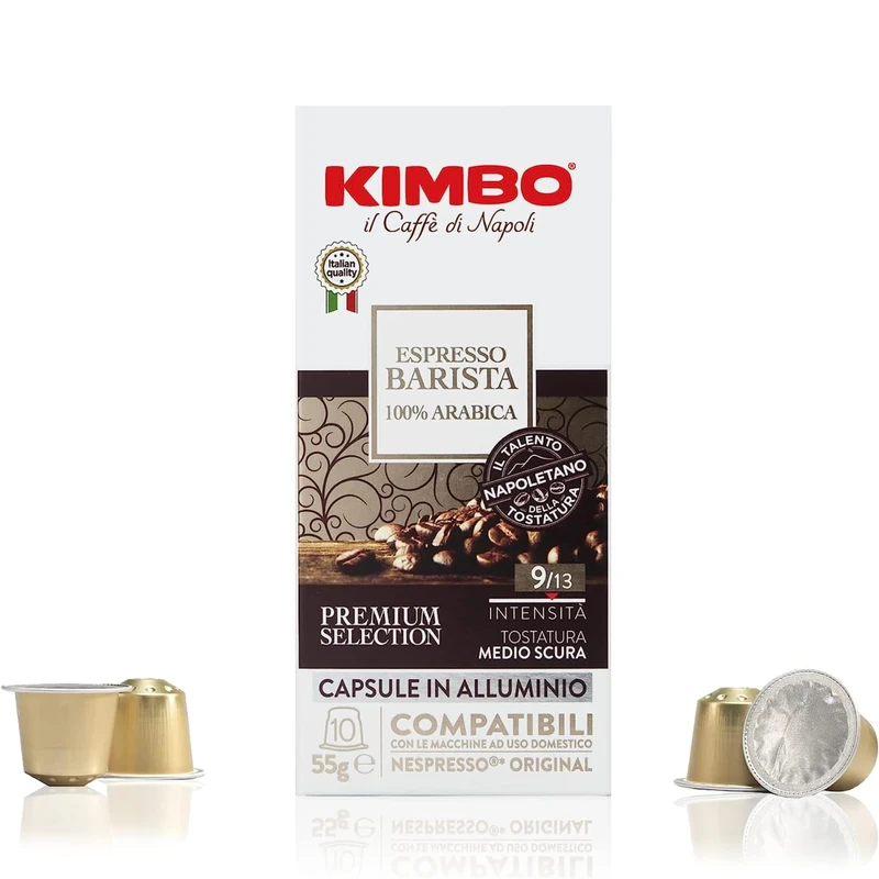 Kimbo Coffee Espresso Barista Capsules (1 x 10) | Nespresso Coffee Machine Compatible | 10 Aluminium Capsules, Medium Dark Roast | Italian 100% Arabica Coffee Pods, Barista Series