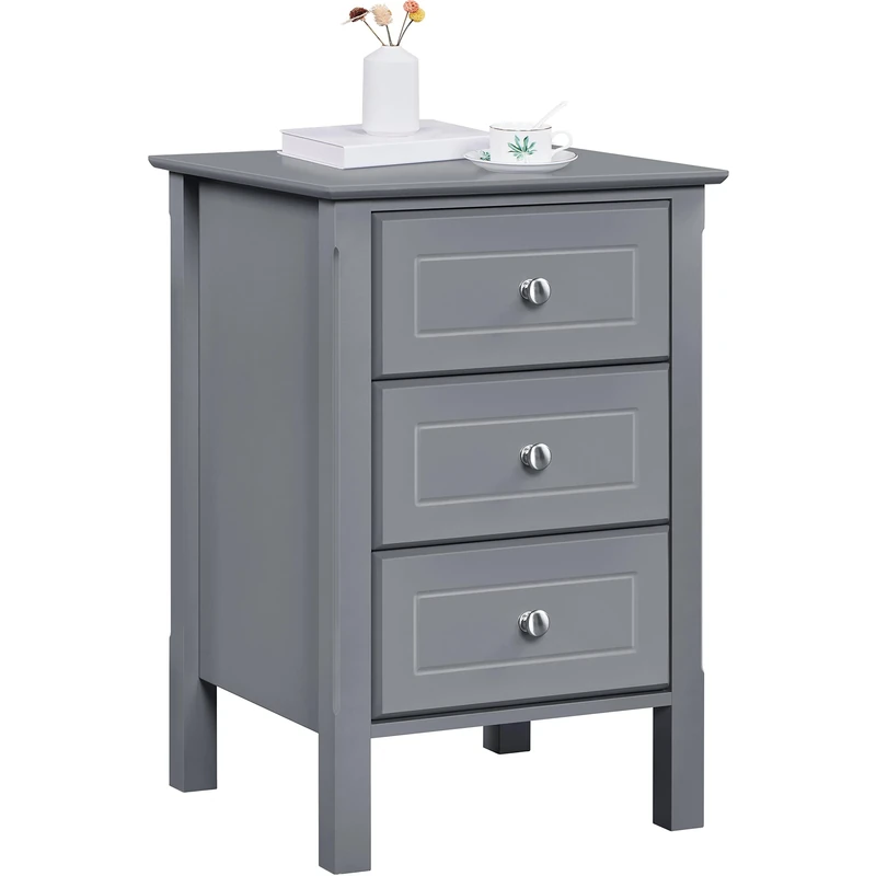 Yaheetech Bedside Table, Wooden Nightstand with 3 Storage Drawers, Sturdy Modern Cabinet for Bedroom Living Room Hallway, 40x40x60cm, Dark Grey