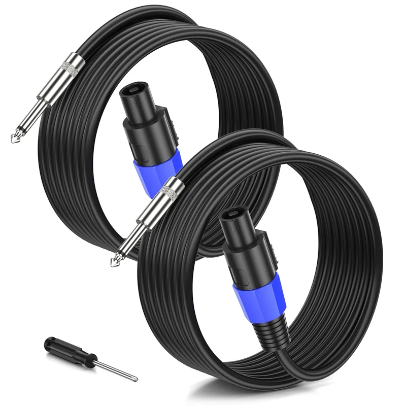 Jumwa 2pack 30M Speakon to 1/4" TS Speaker Cables for Audio Amplifier with Twist Lock 15AWG 2 Wires Speakon Cables for Heavy Duty Audio, M-M