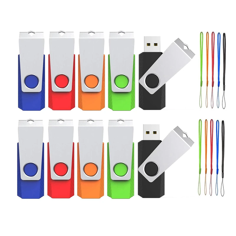 16 GB USB Stick 10Pack,Wooolken USB Flash Drive USB 2.0 Memory Stick 16GB Pen Drive Portable Thumb Drives for PC/Laptop/Data Storage(10 Mixed Color With Lanyard)