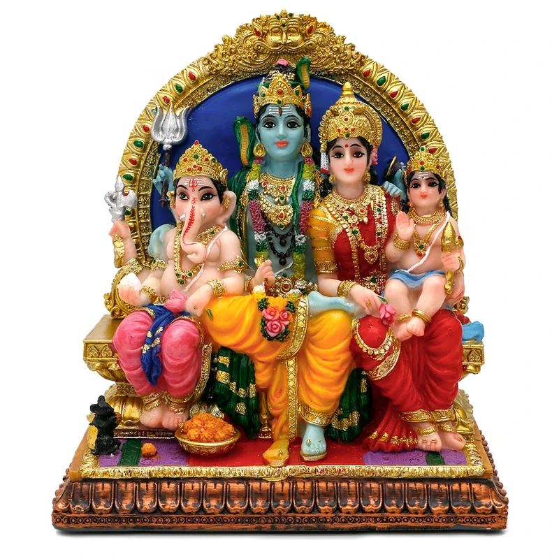Hindu God Shiva Family Statue - 6.9" H Murti Shiva Family Diwali Gift Pooja Item Puja Gifts for Indian Friends Family Home Temple Office Mandir Altar Shine Yoga Meditation Room Decor