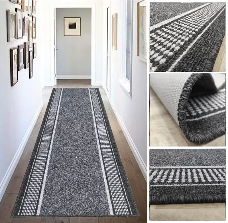 Tadi & Imperio1979 Long Area Rug for Hallway, Kitchen, Non Slip Taupe & Charcoal Grey - Machine Washable & Hand Washable - Image 1