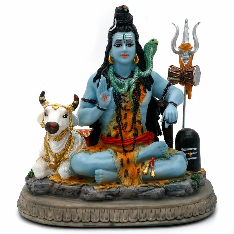 alikiki Indian God Lord Shiva Statue - Gifts for Indian Hindu 6.7" H Shiva Idol W/Cow Indian Return Gifts Yoga Studio Meditation Room Spiritual Decor Home Office Mandir Altar Pooja Item - Image 1