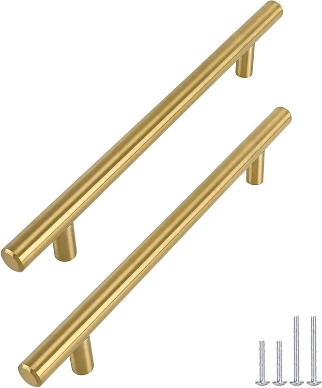 Goldenwarm 10pcs Cabinet Handles - 160mm Hole Centers, Brushed Brass