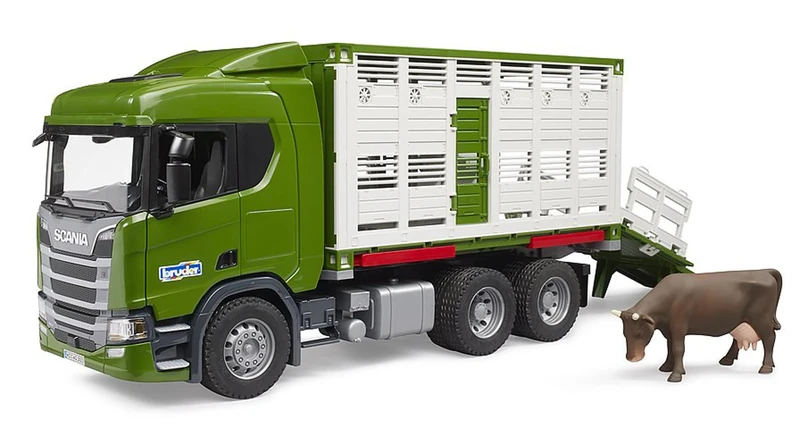Bruder 03548 Scania Super 560R Animal Transporter Truck with 1 Cattle – 1:16 Scale Livestock Trailer Vehicle Toy for Kids Ages 4+, Durable Farm & Truck Playset Compatible with Bruder Accessories