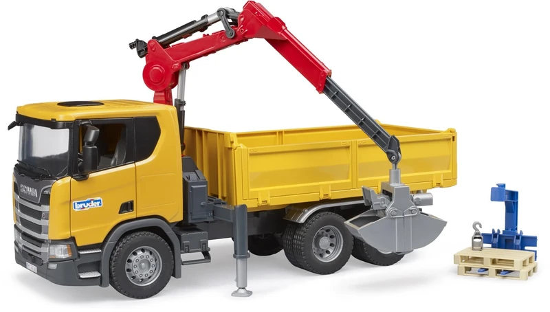 Bruder 03551 Scania Super 560R Construction Site Truck with Crane & 2 Pallets – 1:16 Scale Construction Vehicle,Compatible with Bruder Accessories, Ages 4+