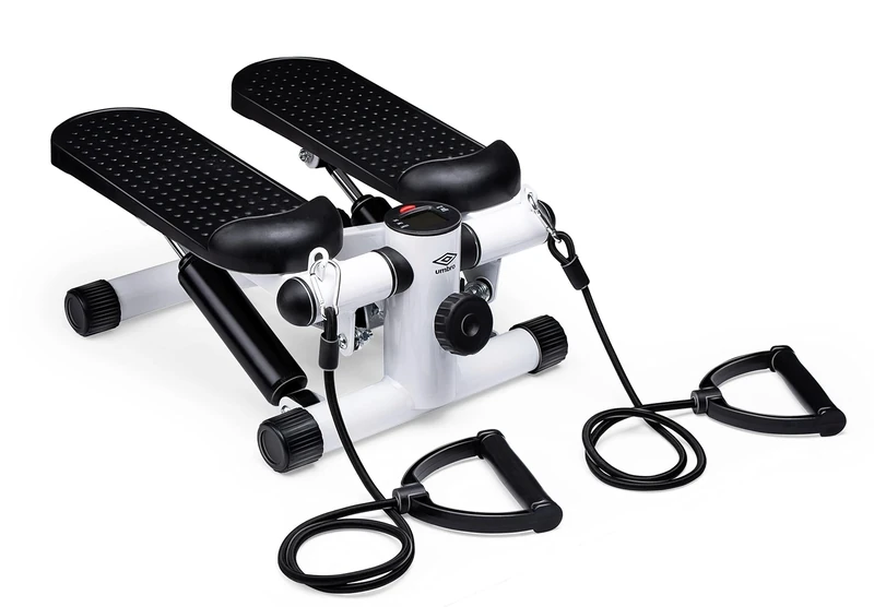 Umbro Stepper - Arm and Leg Trainer - Mini Stepper - Fitness Equipment for Home - Includes Computer and Resistance Bands - Max. 100 kg - Pedals 10 x 32 cm - Black/White