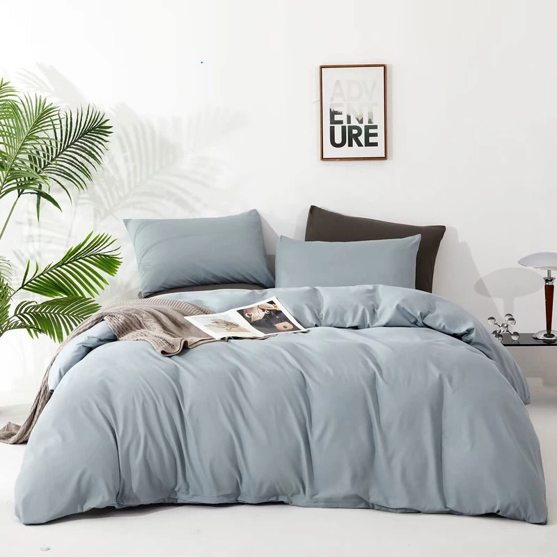 Luxlovery Blue Comforter Set King Dusty Blue Bedding Comforter Set Solid Bedding Set Breathable Blanket Quilts Modern Bedding Set for King Bed