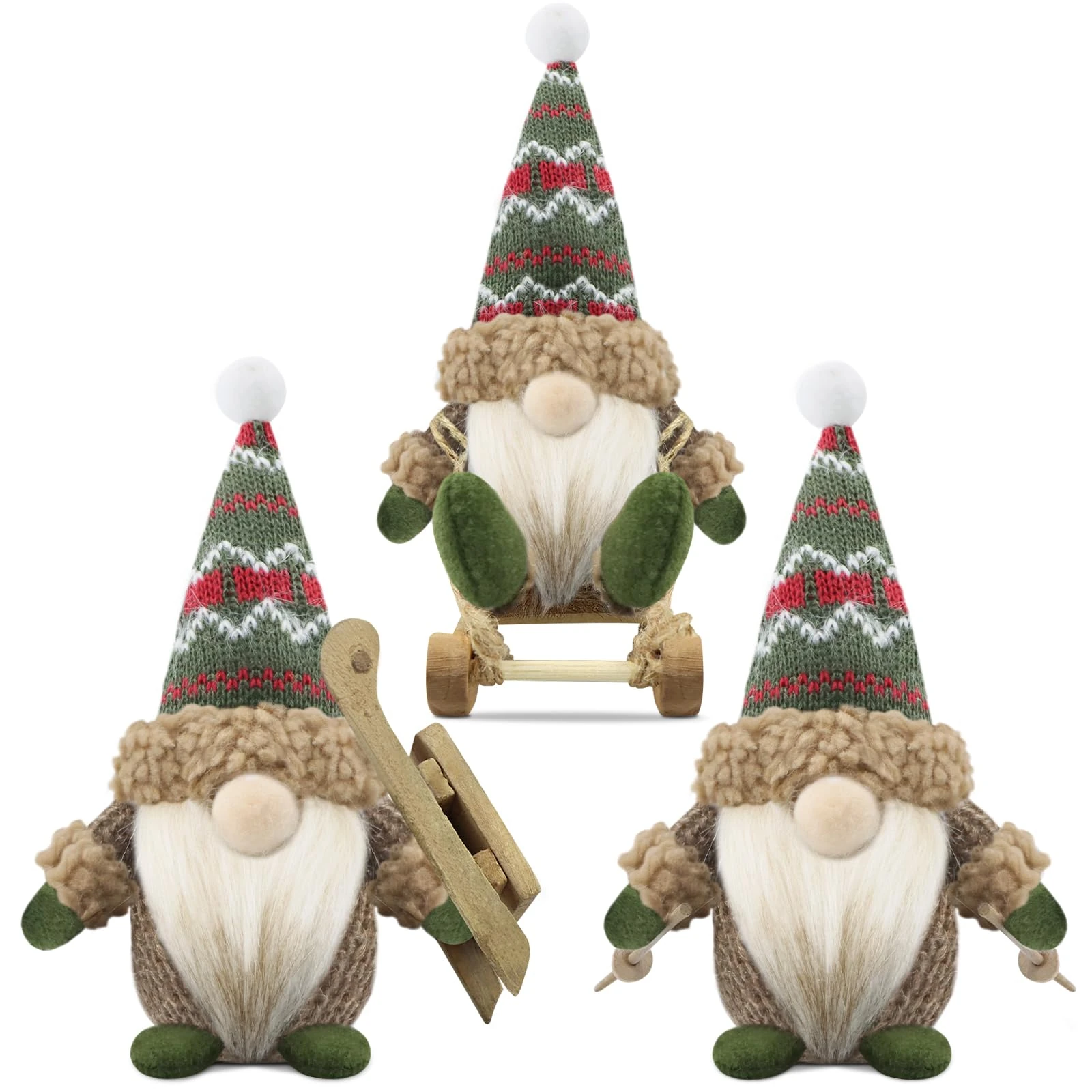 Gehydy Set of 3 Christmas Gonk Decorations Handmade Sled Gnome Plush Stuffed Xmas Decor for Home Kitchen Farmhouse