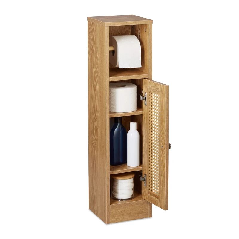 Relaxdays Bathroom Cabinet, Toilet Roll Holder, Free-standing, Wooden, Storage, Cupboard, HxWxD: 80x20.5x21 cm, Brown, Fibreboard, 80 x 20.5 x 21 cm