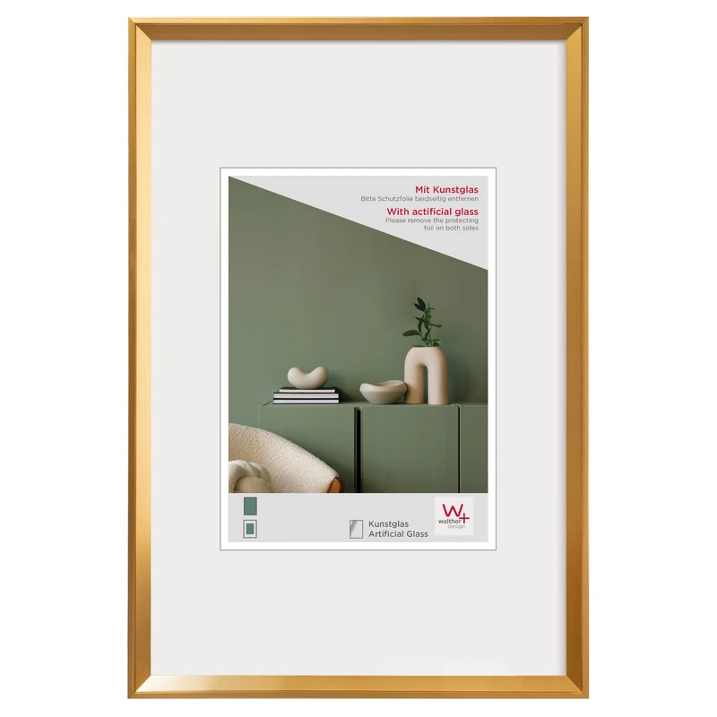 walther design Desire DEX070G Picture Frame with Art Glass, Plastic Frame, 50 x 70 cm, Gold - Image 1