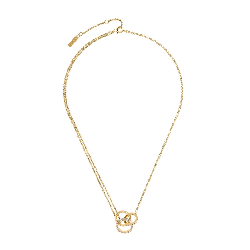 Olivia Burton Women's CLASSIC CRYSTAL INTERLINK Collection Necklace in Light Yellow Gold with Intertwined Rings and Crystals - 24100002