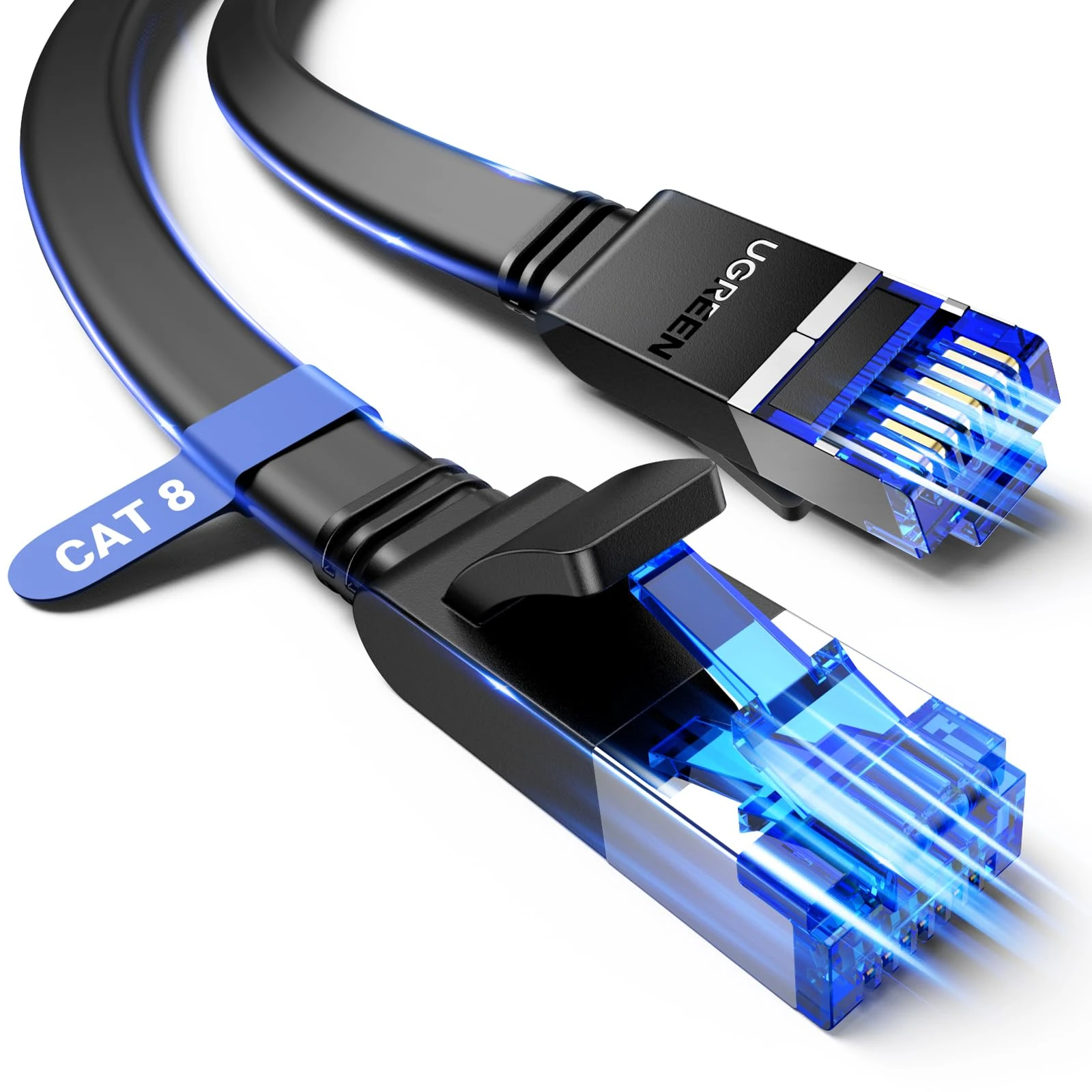 UGREEN Ethernet Cable 0.5M, Cat 8 Internet Cable Flat High-Speed 40Gbps 2000Mhz Network Cable, Gigabit RJ45 LAN Cable Patch Cord Compatible for PC/Laptop, PS5, Xbox, Modem, Router, Switch, TV