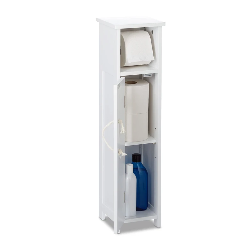 Relaxdays Bathroom Cabinet, Toilet Roll Holder, Free-standing, Wooden, Storage, Cupboard, HxWxD: 71x18x20cm, MDF, White, Fibreboard, 71 x 18 x 20 cm
