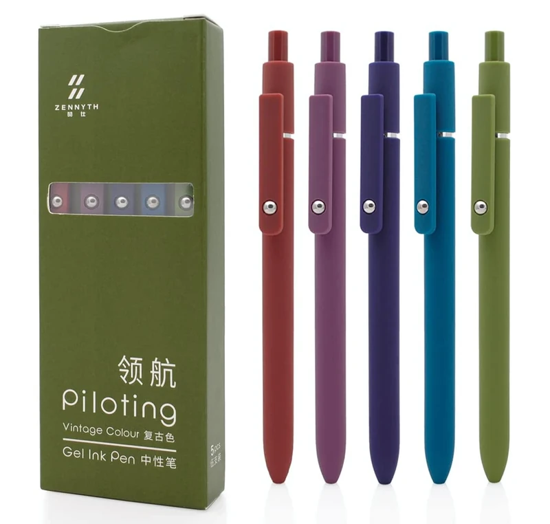 czxwyst 5pcs Retractable Gel Ink Pens 0.5mm Fine Point Black Ink Ballpoint Pens for Daily Writing (Retro)