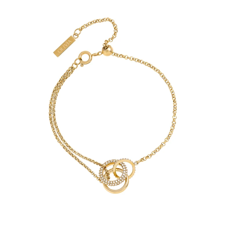 Olivia Burton Women's CLASSIC CRYSTAL INTERLINK Collection Bracelet in Light Yellow Gold with Intertwined Rings and Crystals - 24100005