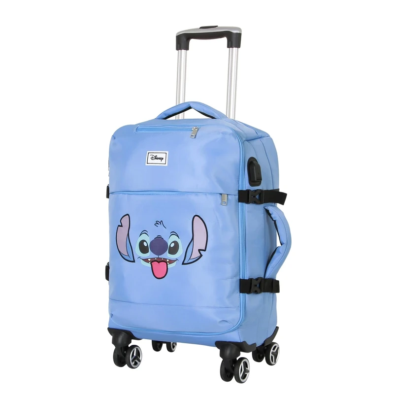 Disney Lilo and Stitch Face-4-Wheel Cabin Suitcase, Blue, 20 x 35 x 55 cm, Capacity 30 L