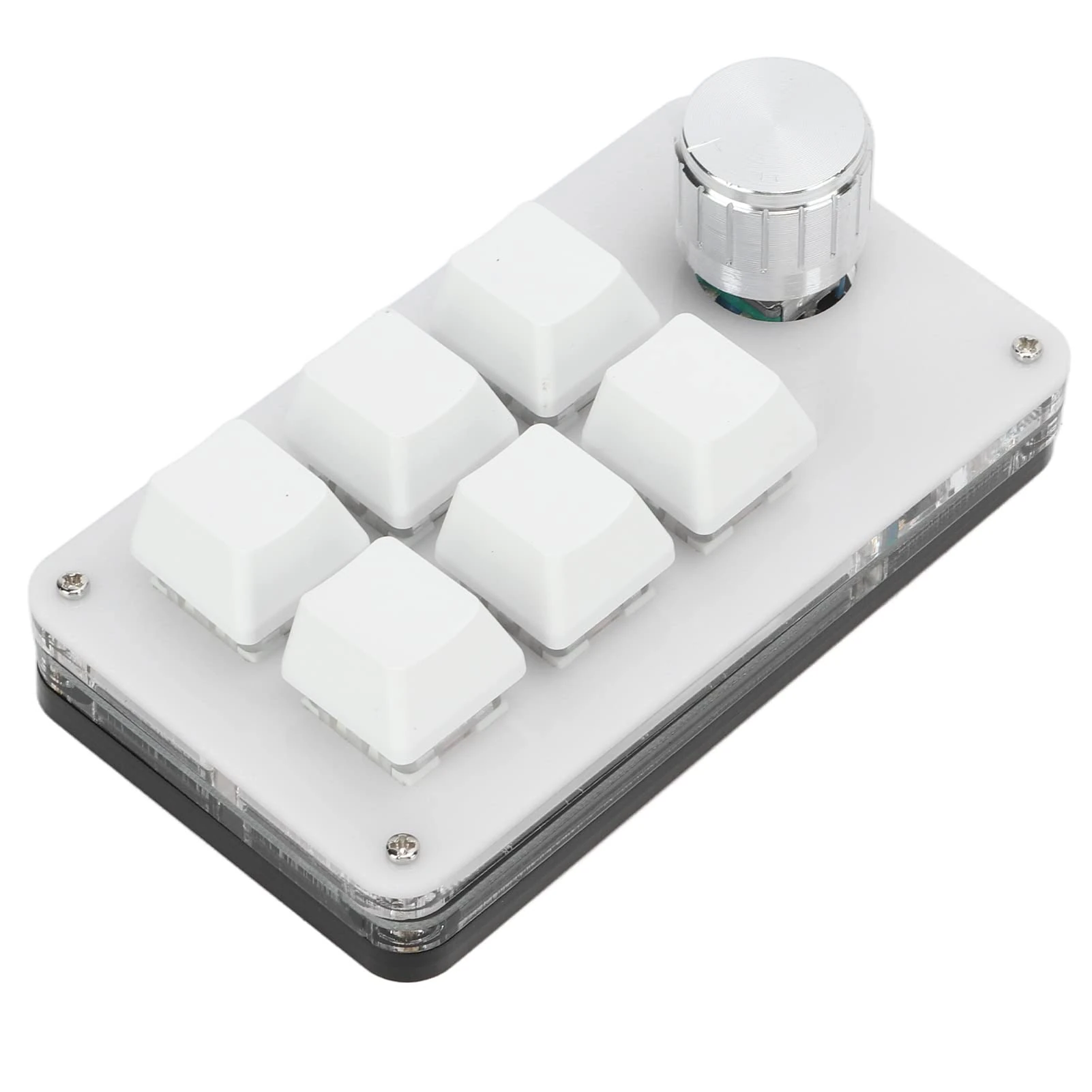 One Handed Mechanical Keyboard Multifunction 6 Key Mini Gaming Keypad Shortcut Programmable Keyboard with Knob Stream Deck Mini (Black White)
