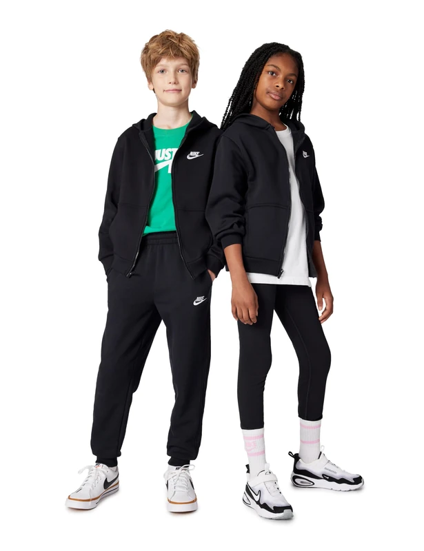 NIKE FD3004-010 K NSW CLUB FLC HD FZ LS LBR Sweatshirt Unisex BLACK/WHITE Size M