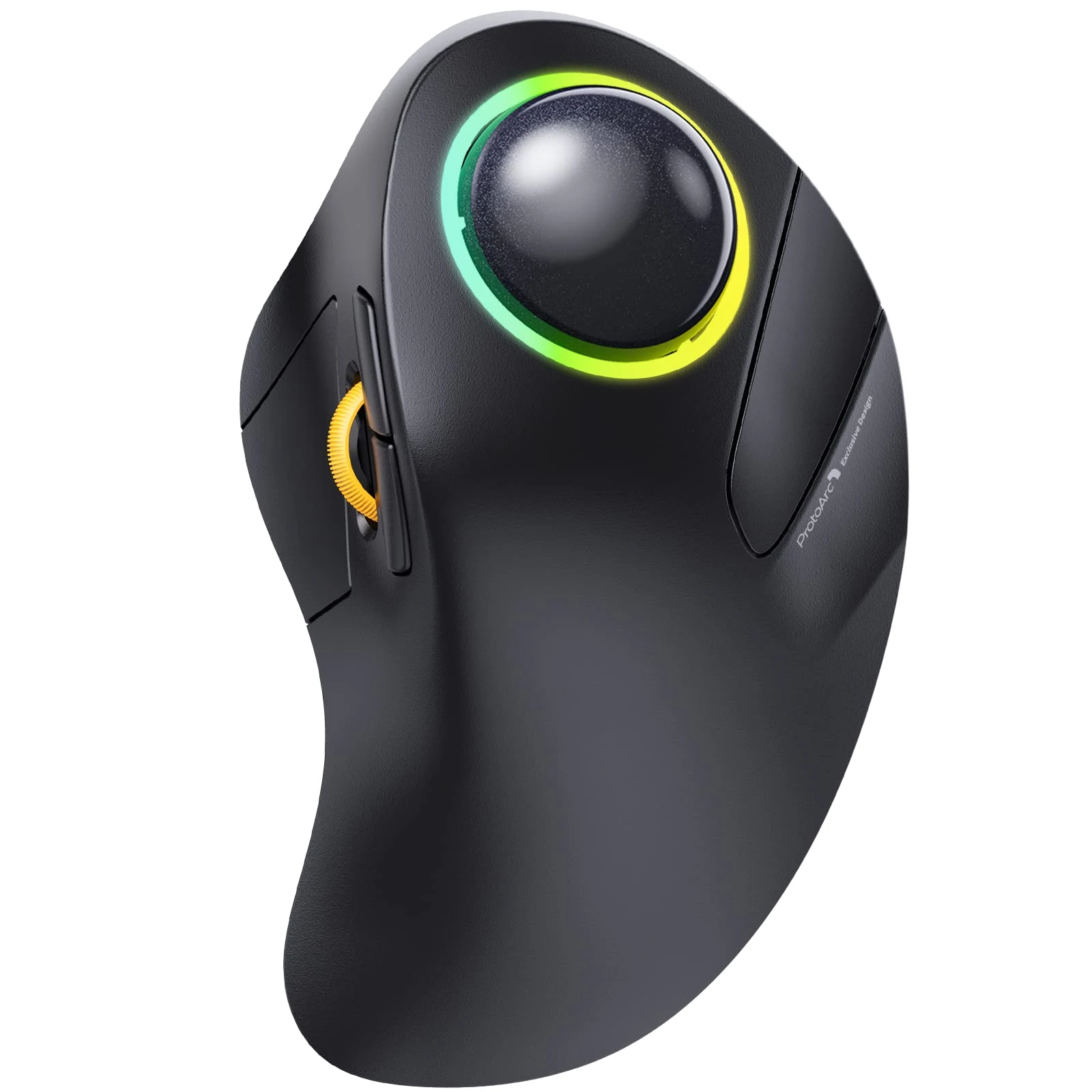 ProtoArc Wireless Trackball Mouse Bluetooth, EM03 Ergonomic RGB Finger-operated Rechargeable Computer Laptop Mouse, 3 Device Connection, Compatible with iPad, Mac, Windows, Black