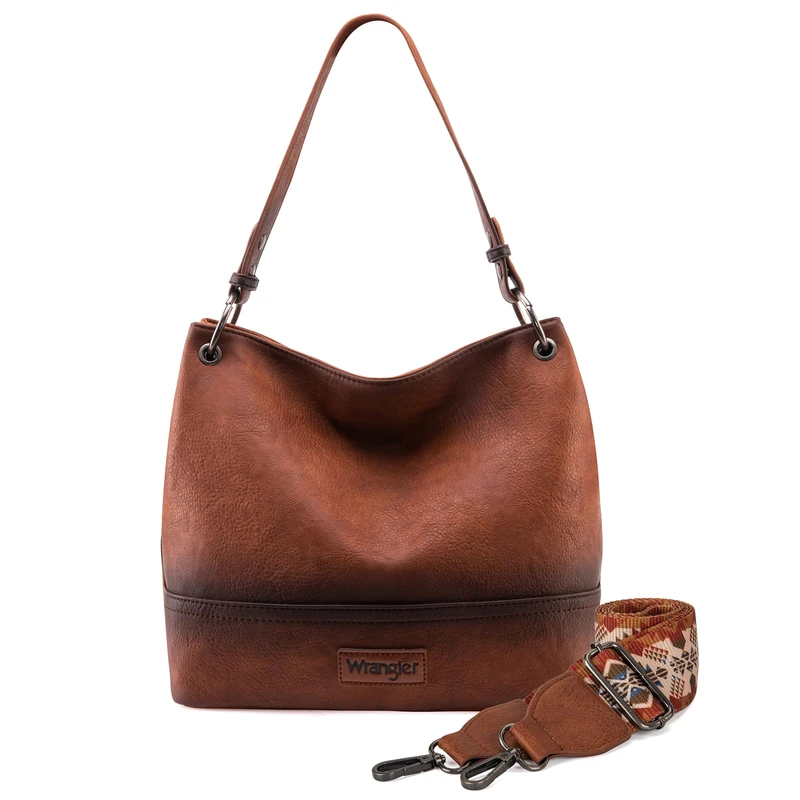 Montana West Wrangler Hobo Bags for Women Vegan Leather Top Handle Shoulder Purses and Handbags, With Strap Distressed-brown, M - Image 1