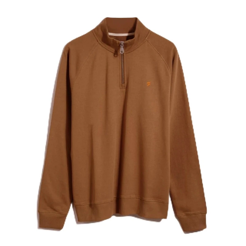Farah Mens Zip Jumper Ochre Brown XS