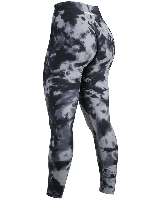 AUROLA Women's Dream Workout Leggings für Damen, Gray-Black Tie Dye, S