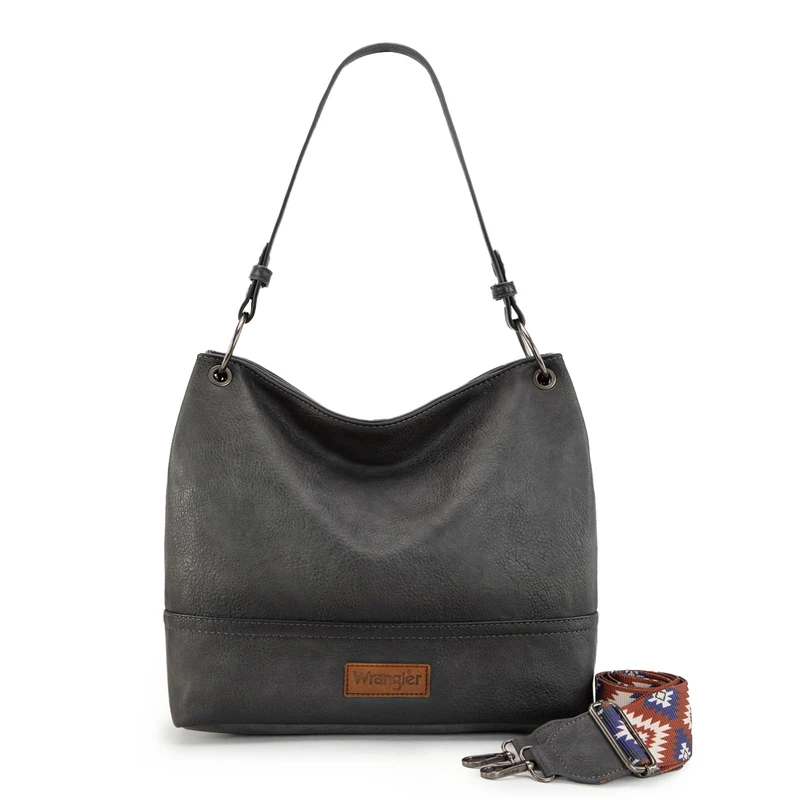 Wrangler Hobo Bags for Women Vegan Leather Top Handle Shoulder Purses and Handbags, With Strap Distressed-grey, M - Image 1