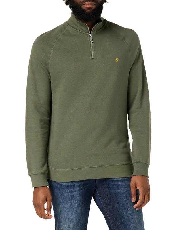 Farah - Men's Sweatshirt, Jim Organic Cotton Quarter Zip Sweatshirt, Vintage Green, S