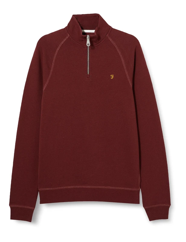 Farah - Men's Sweatshirt, Jim Organic Cotton Quarter Zip Sweatshirt, Farah Red Marl, XXS
