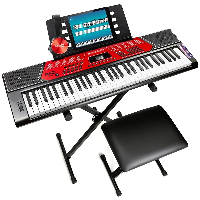 RockJam 61 Key Keyboard Piano Kit with Pitch Bend, Stand, Bench, Headphones & Lessons