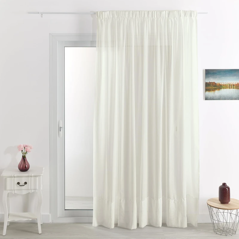HomeMaison.com Cornely Poly-Linen Net Curtain 300 x 240 cm Champagne - Image 1