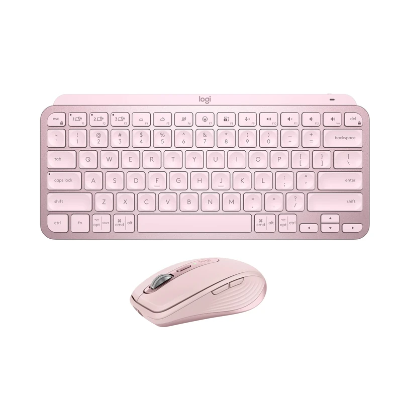Logitech MX Keys Mini Keyboard + MX Anywhere 3S Wireless Mouse - Fluid Typing, Backlit Keys, Fast Scrolling, USB-C, Bluetooth, Compact, Multi-OS Compatible, QWERTY UK English - Rose