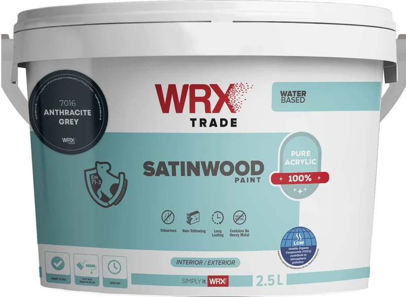 WRX Trade Satinwood Paint For Wood - Quick Dry - Pure Acrylic - Water Based (5L, Anthracite Grey 7016)