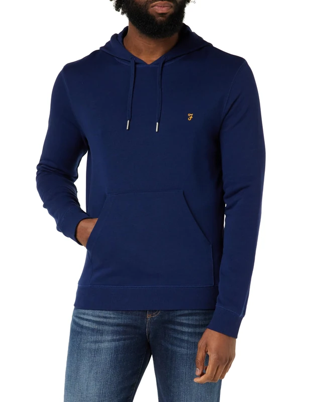 Farah - Men's Hoodie, Zain Drawstring Hoodie, Organic Cotton, Long Sleeve, Slim Fit Sweatshirt with Front Pocket, Rich Indigo, S