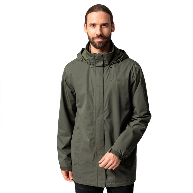 VAUDE Men's Escape Parka Rain Jacket, Waterproof Rain Parka Made of Recycled Polyester, 2-Way Zip, Adjustable Hood, PFC-Free, Sustainable