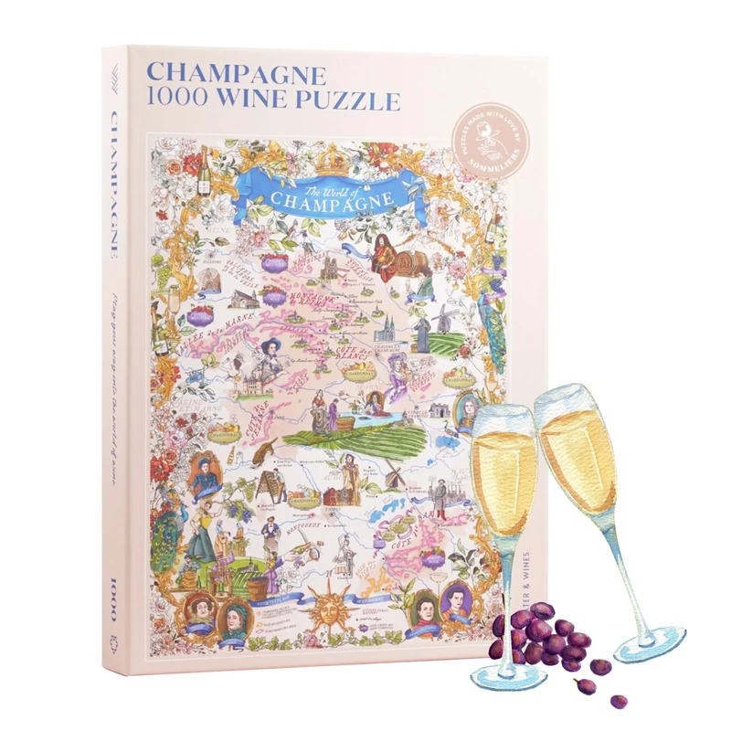 Wine Puzzle Champagne - Exciting and educational jigsaw 1000 piece puzzle for adults - Unique Hand-drawn puzzle map of Champagne - Image 1