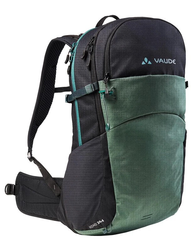 VAUDE Hiking Backpack Wizard in black/green 24+4L, Water-Resistant Backpack for Women & Men, Comfortable Trekking Backpack with Well-Designed Carrying System & Practical Compartmentalization